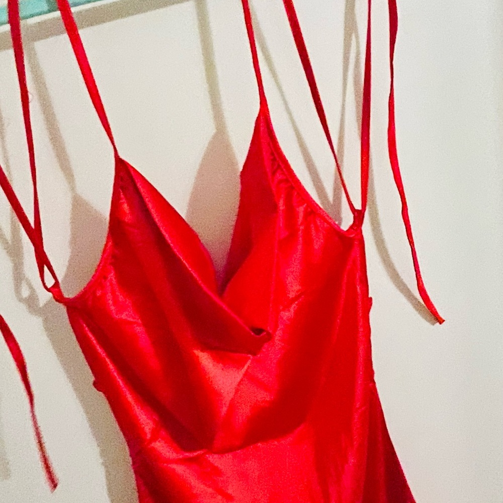 Red satin cowl dress
